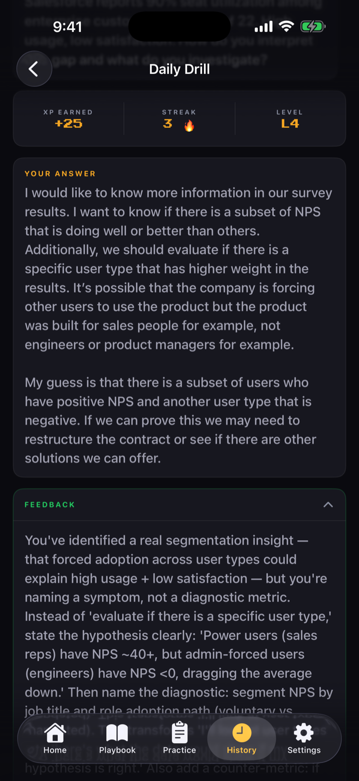 AI coaching feedback on an answer